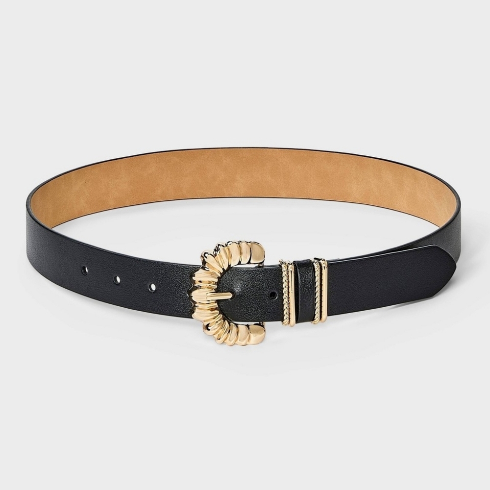 Belt, Gold Color Buckle, Black Leather, XS, NWT